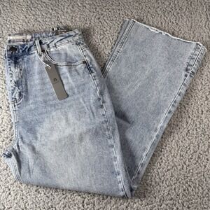 Tractr High Rise Raw Slit Hem Crop Stretch Medium Blue Jeans Sz 12/31‎ NWT